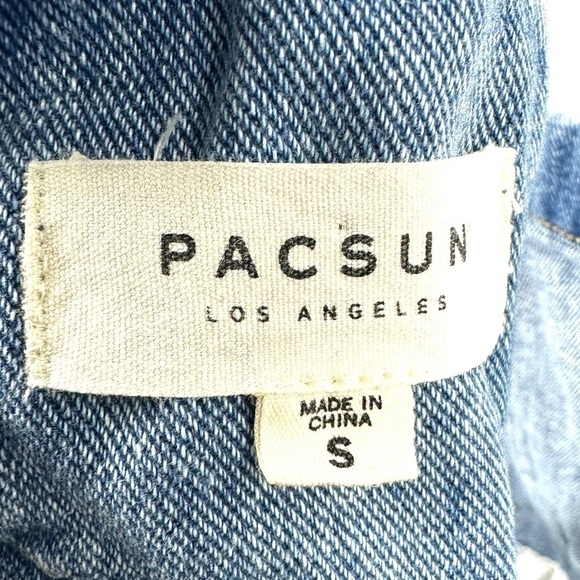 Pacsun Distressed Denim Overalls Shortalls Sz Small Cutoff Hem Jumper - Picture 6 of 11